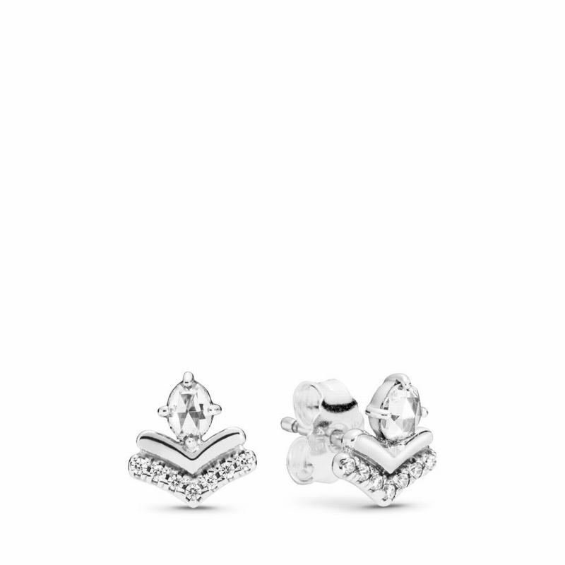 Pandora Classic Wishes Stud Earrings Ireland - Sterling Silver/Cubic Zirconia - 490683TWF